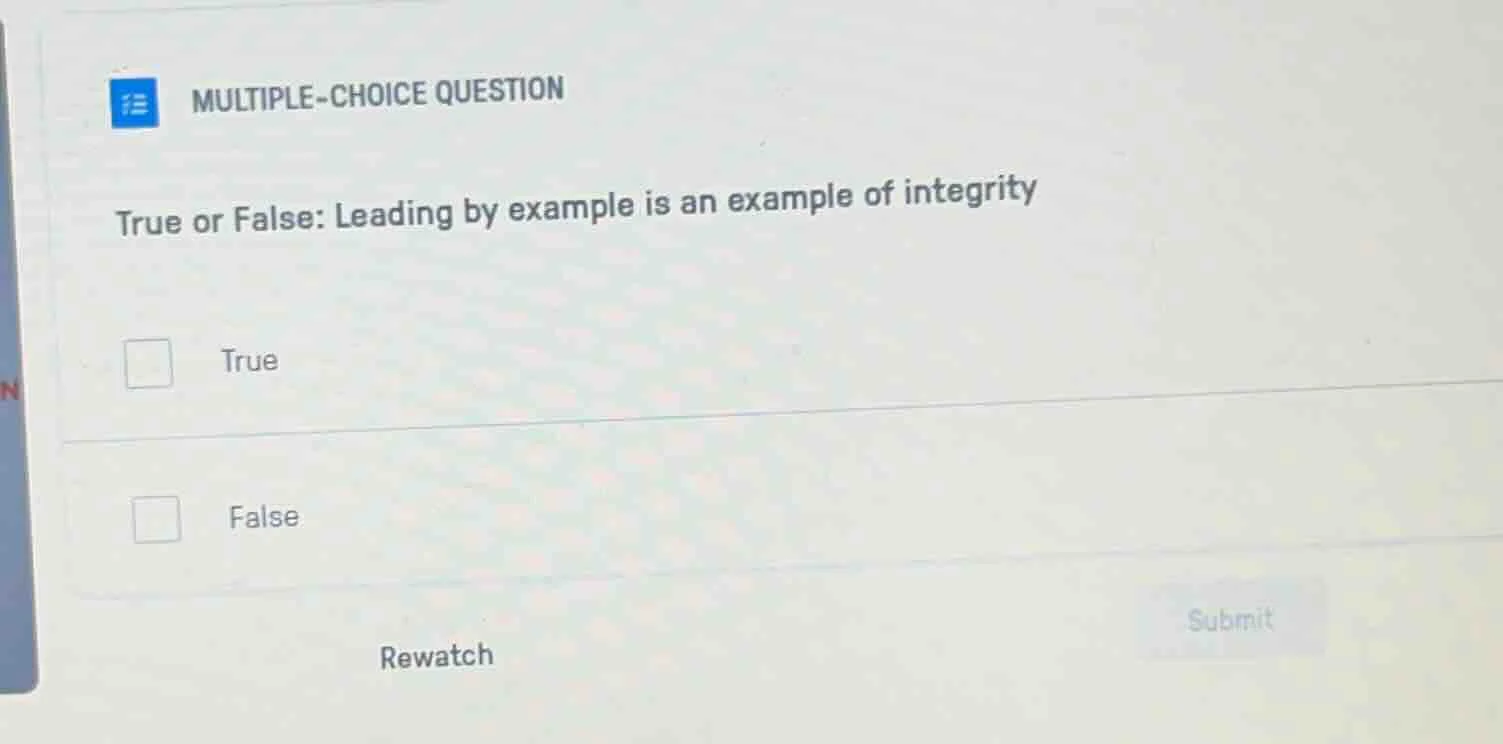 multiple-choice question true or false: leading by example is an exampl…