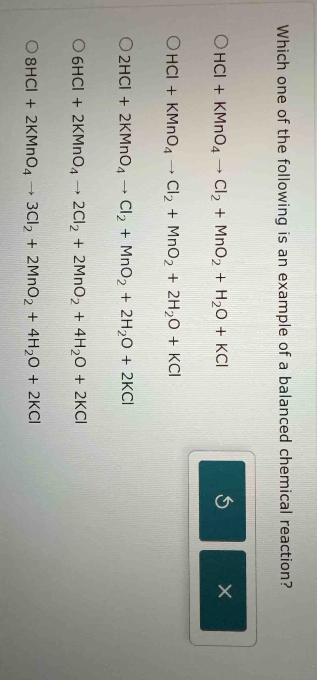 which one of the following is an example of a balanced chemical reactio…