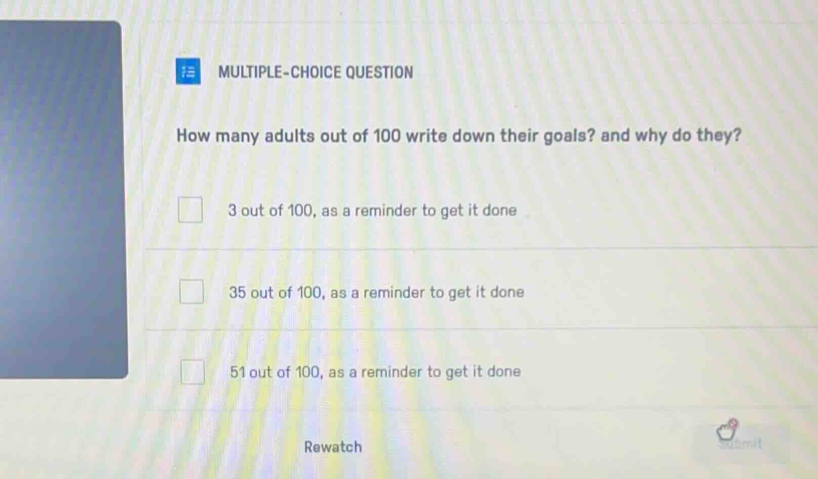 multiple-choice question how many adults out of 100 write down their go…