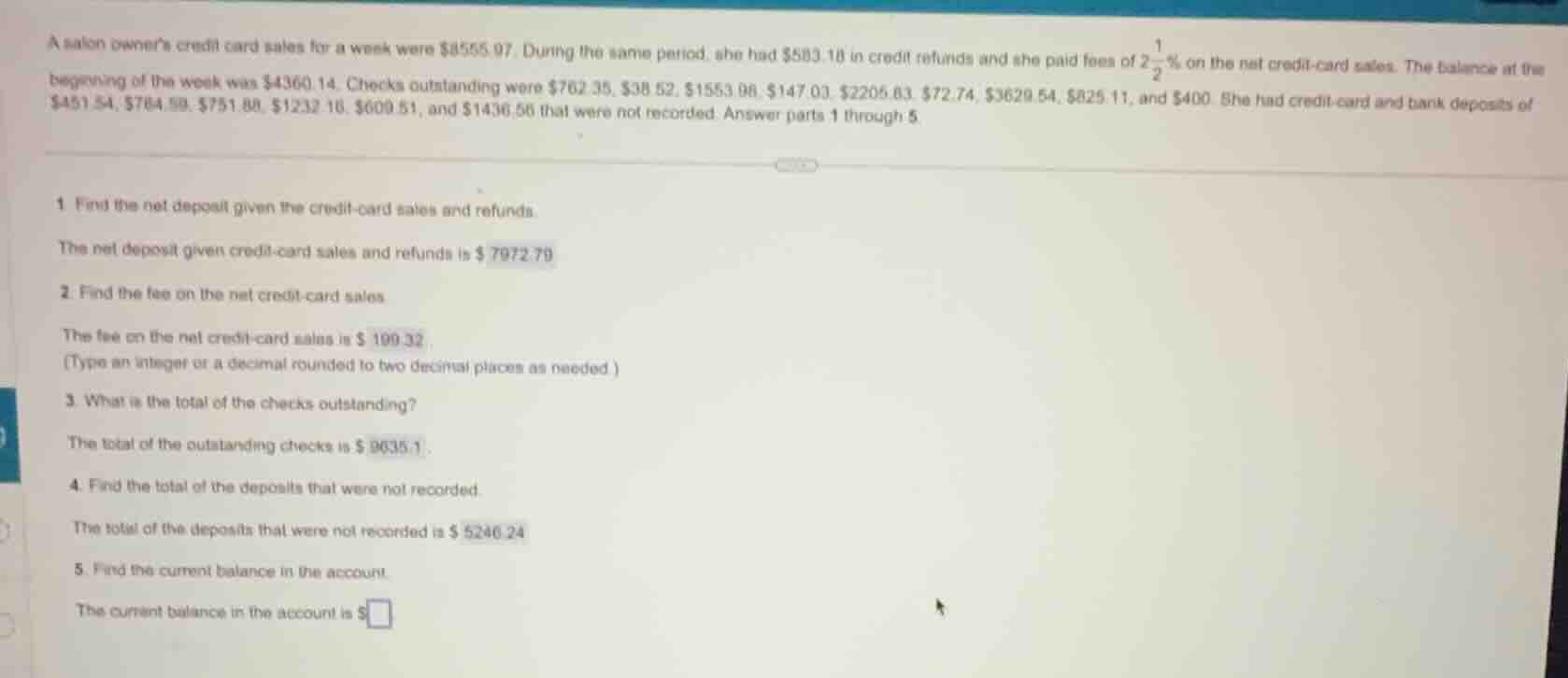 a salon owners credit card sales for a week were $8555.97. during the s…