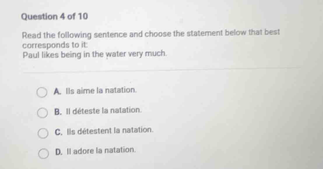 question 4 of 10 read the following sentence and choose the statement b…