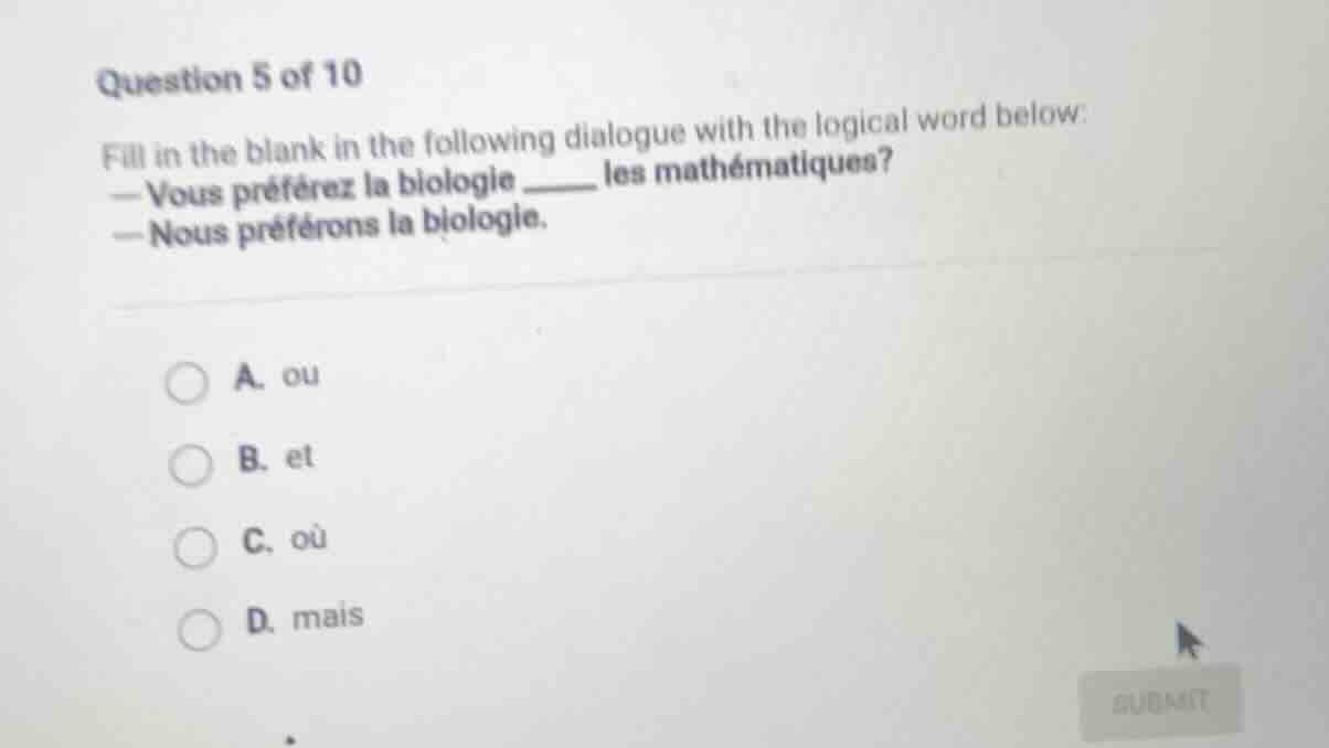 question 5 of 10 fill in the blank in the following dialogue with the l…