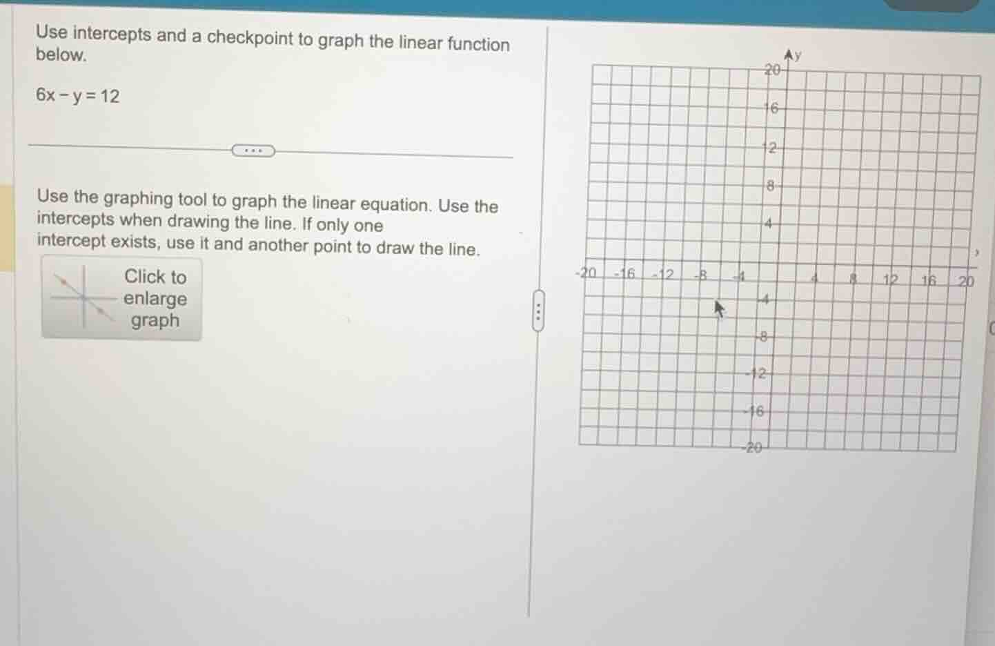 use intercepts and a checkpoint to graph the linear function below. 6x …