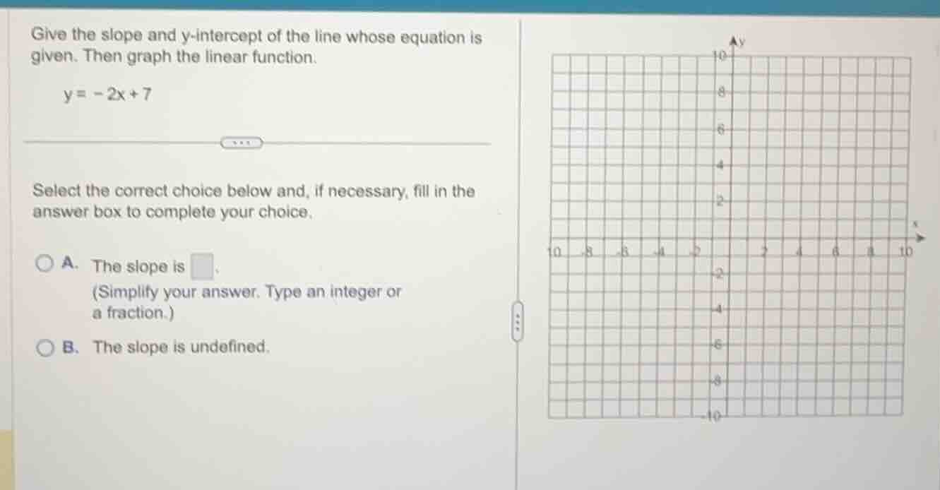 give the slope and y-intercept of the line whose equation is given. the…