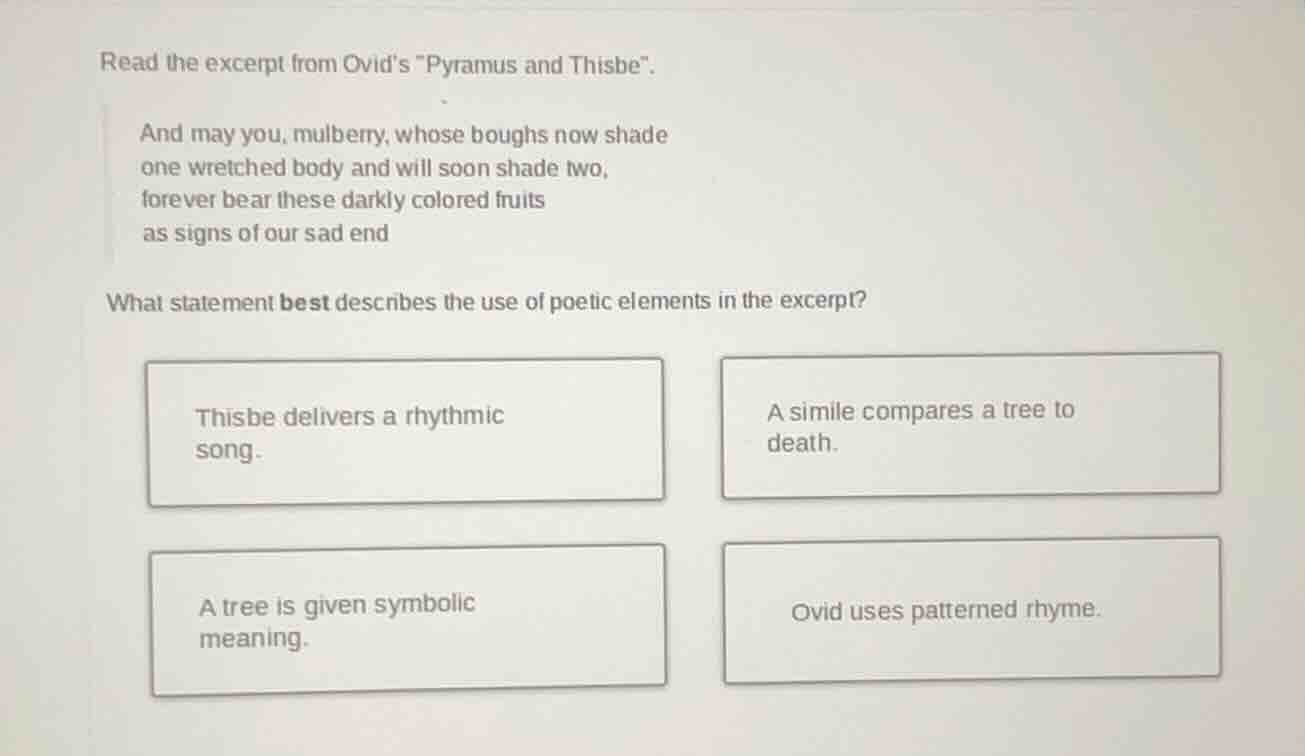 read the excerpt from ovid’s \pyramus and thisbe\. and may you, mulberr…