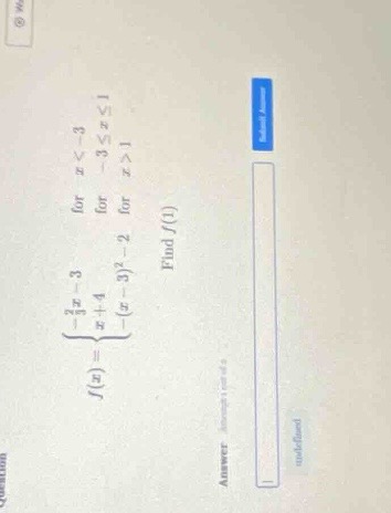 f(x) = \\begin{cases} -\\frac{2}{3}x - 3 & \\text{for } x < -3 \\\\ x +…