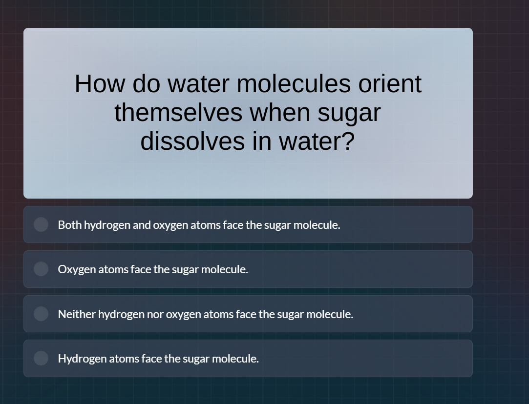 how do water molecules orient themselves when sugar dissolves in water?…