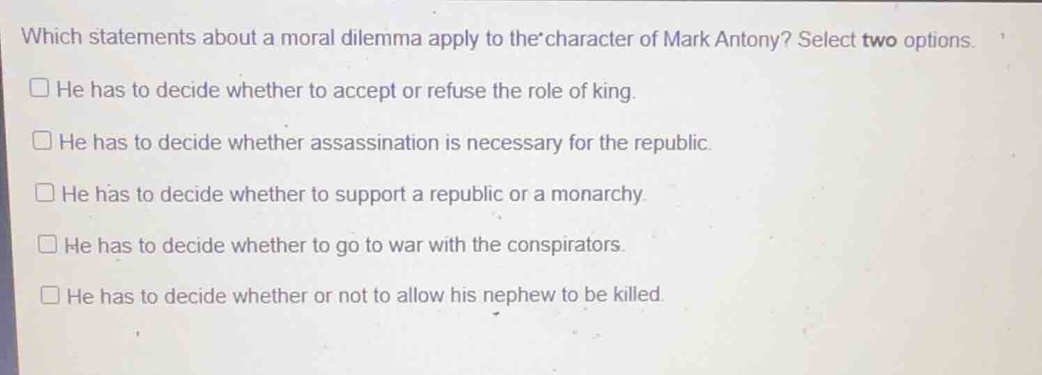 which statements about a moral dilemma apply to the character of mark a…