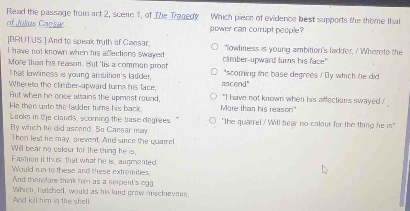 read the passage from act 2, scene 1, of the tragedy of julius caesar. …