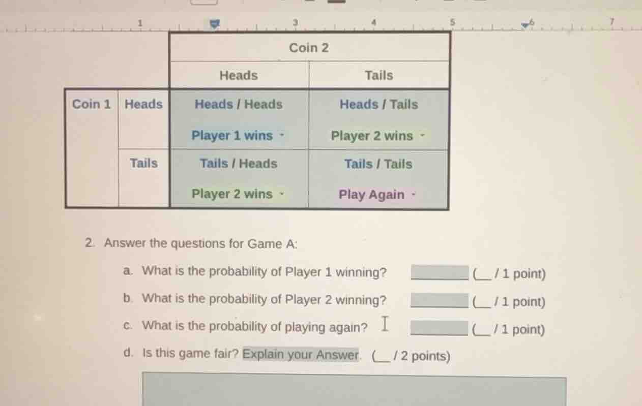 2. answer the questions for game a: a. what is the probability of playe…