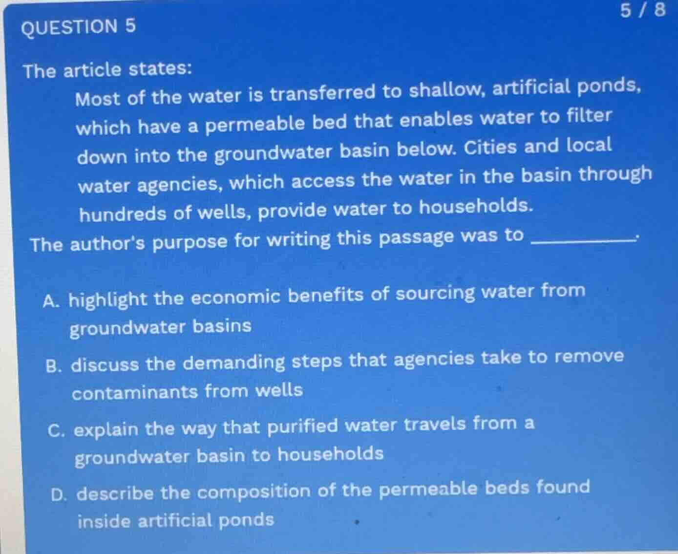 question 5 the article states: most of the water is transferred to shal…