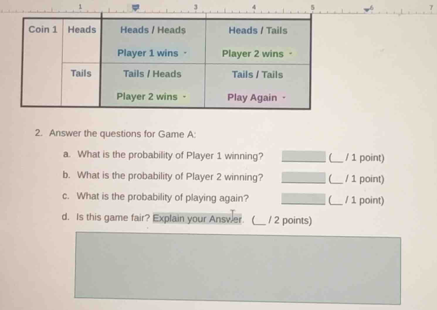 2. answer the questions for game a: a. what is the probability of playe…