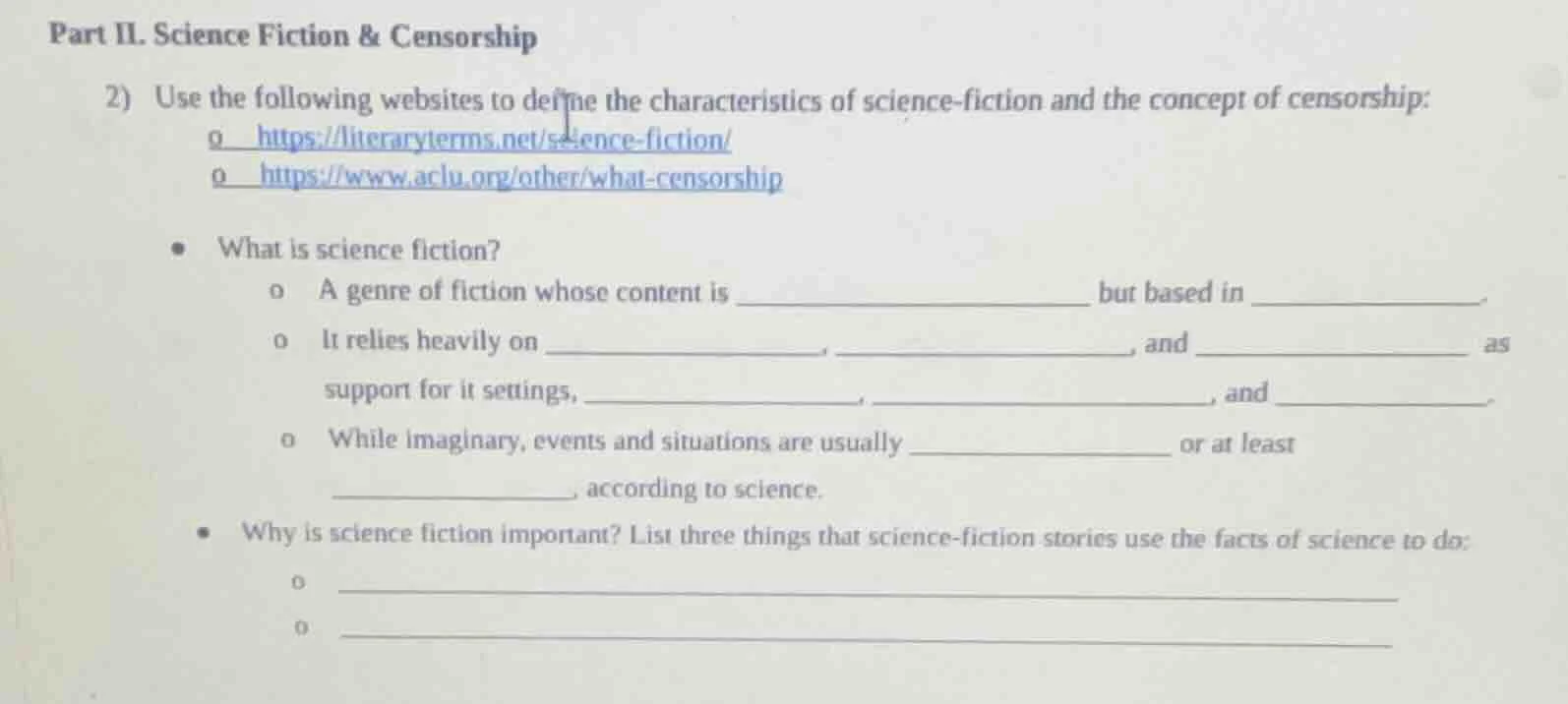part ii. science fiction & censorship 2) use the following websites to …