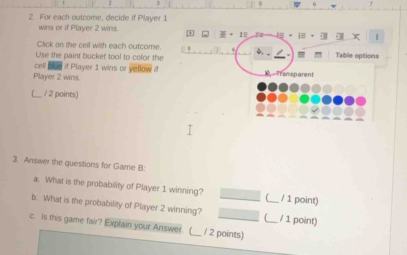 2. for each outcome, decide if player 1 wins or if player 2 wins. click…