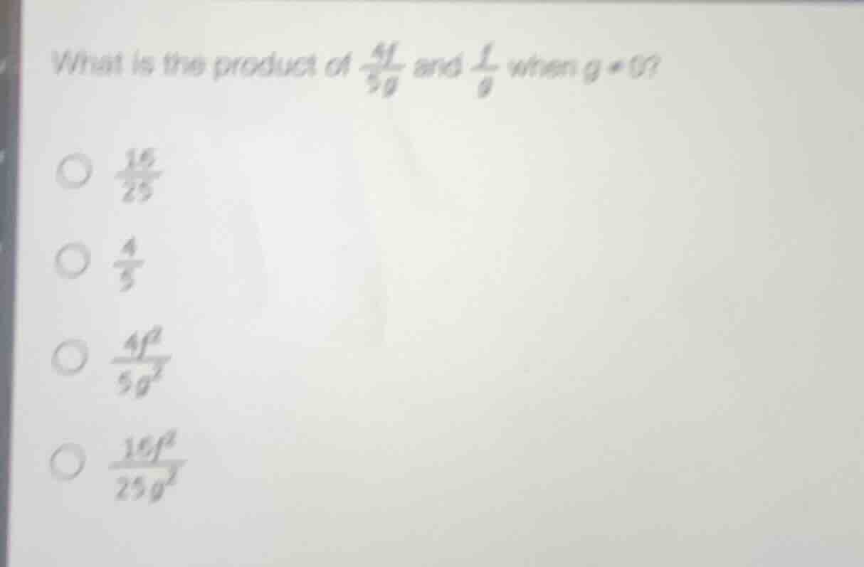 what is the product of \\(\frac{4f}{5g}\\) and \\(\frac{f}{g}\\) when \…