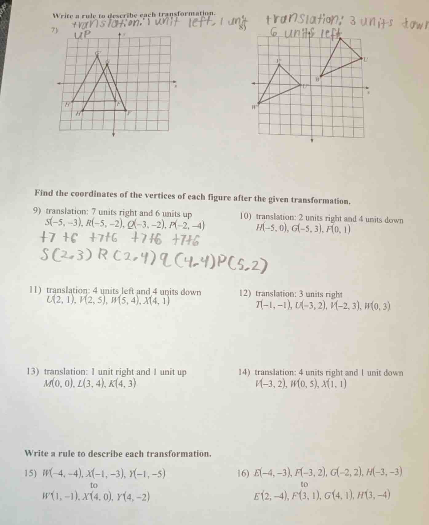 write a rule to describe each transformation. 7) 8) find the coordinate…