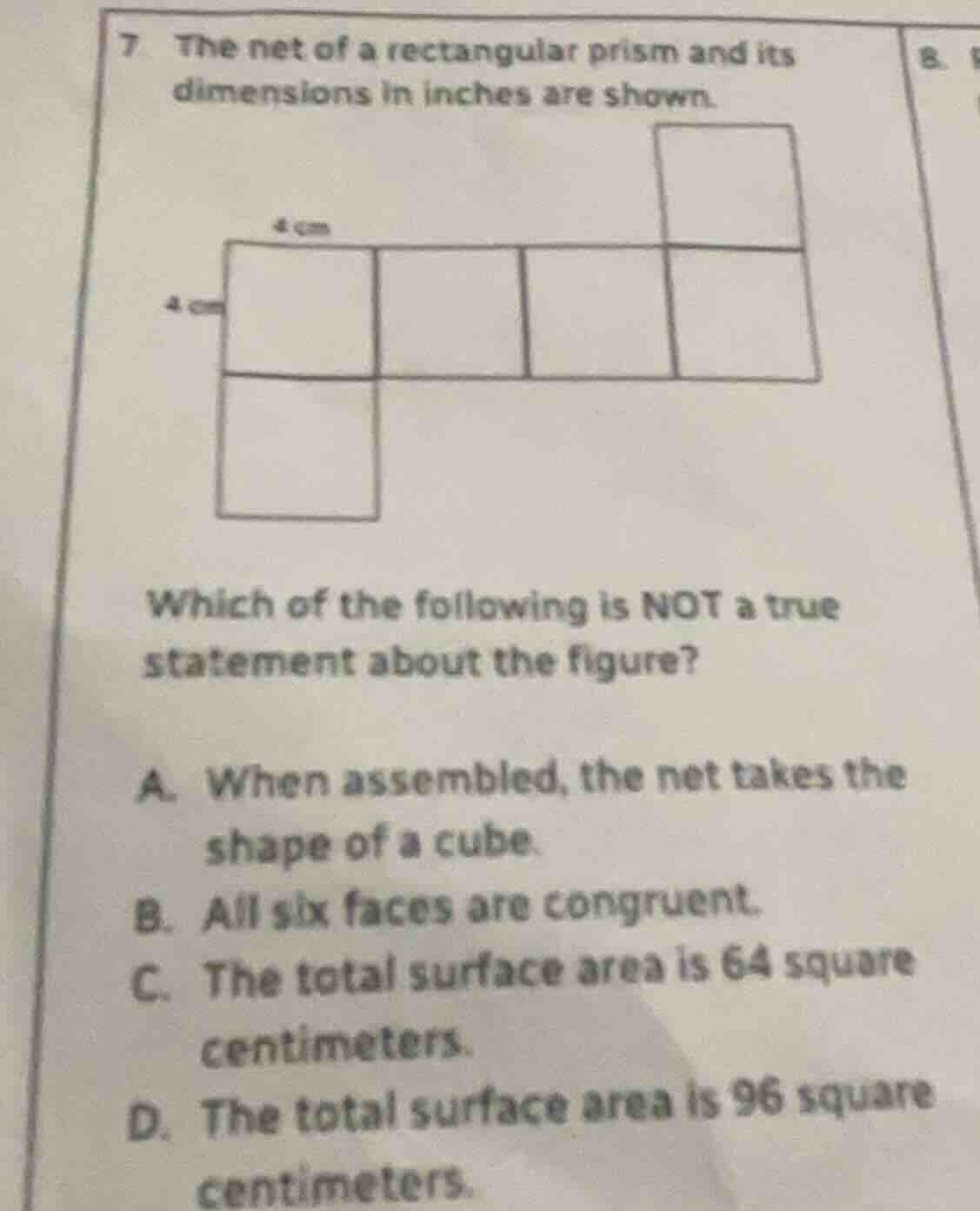 7 the net of a rectangular prism and its dimensions in inches are shown…
