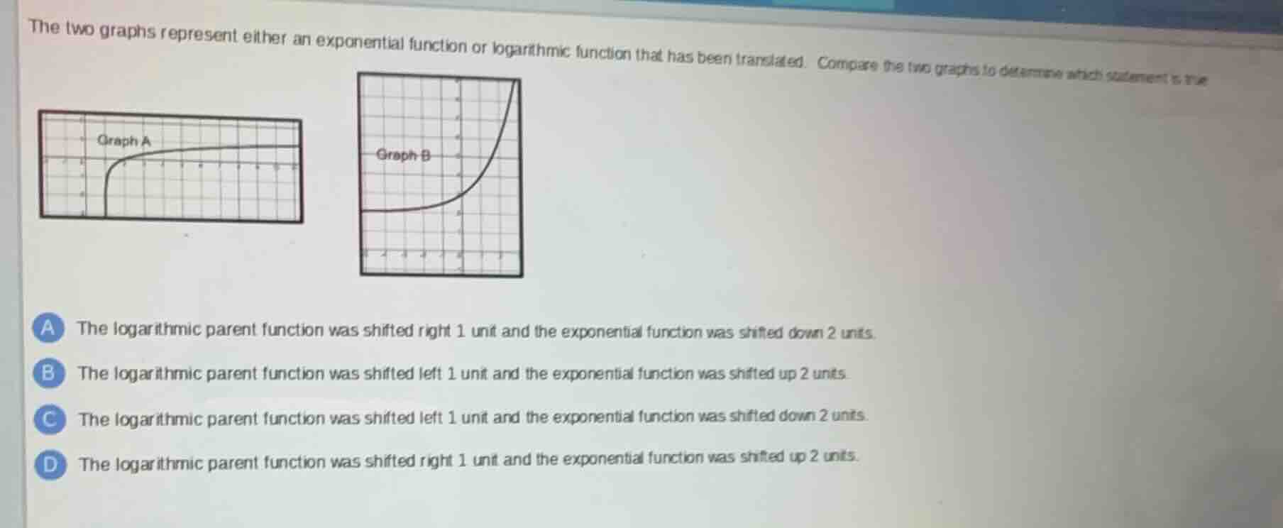 the two graphs represent either an exponential function or logarithmic …