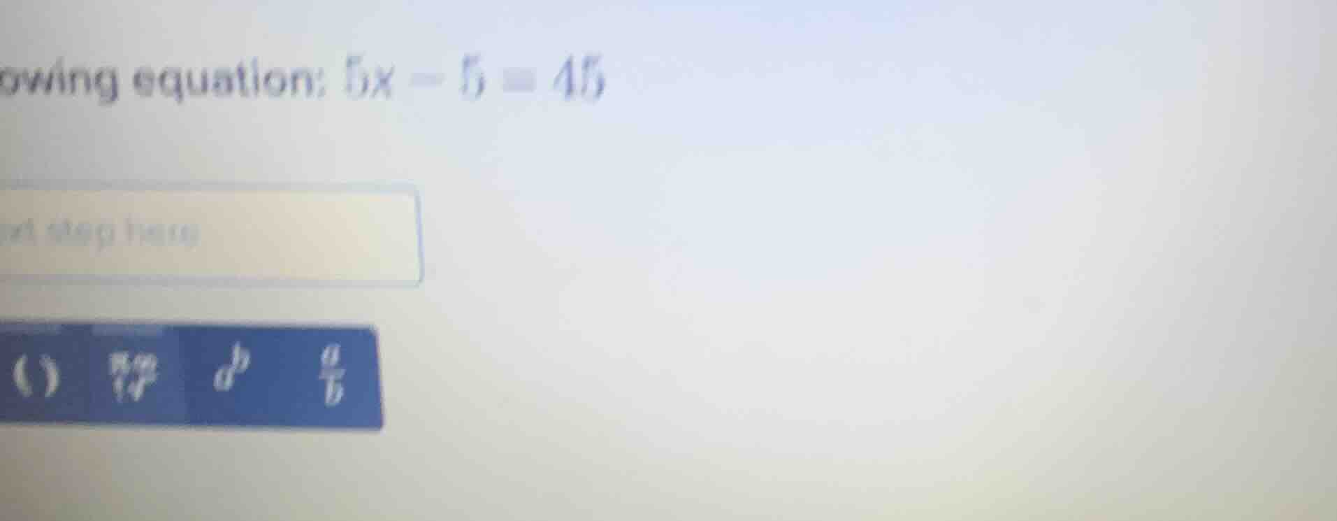 wing equation: $5x - 5 = 45$