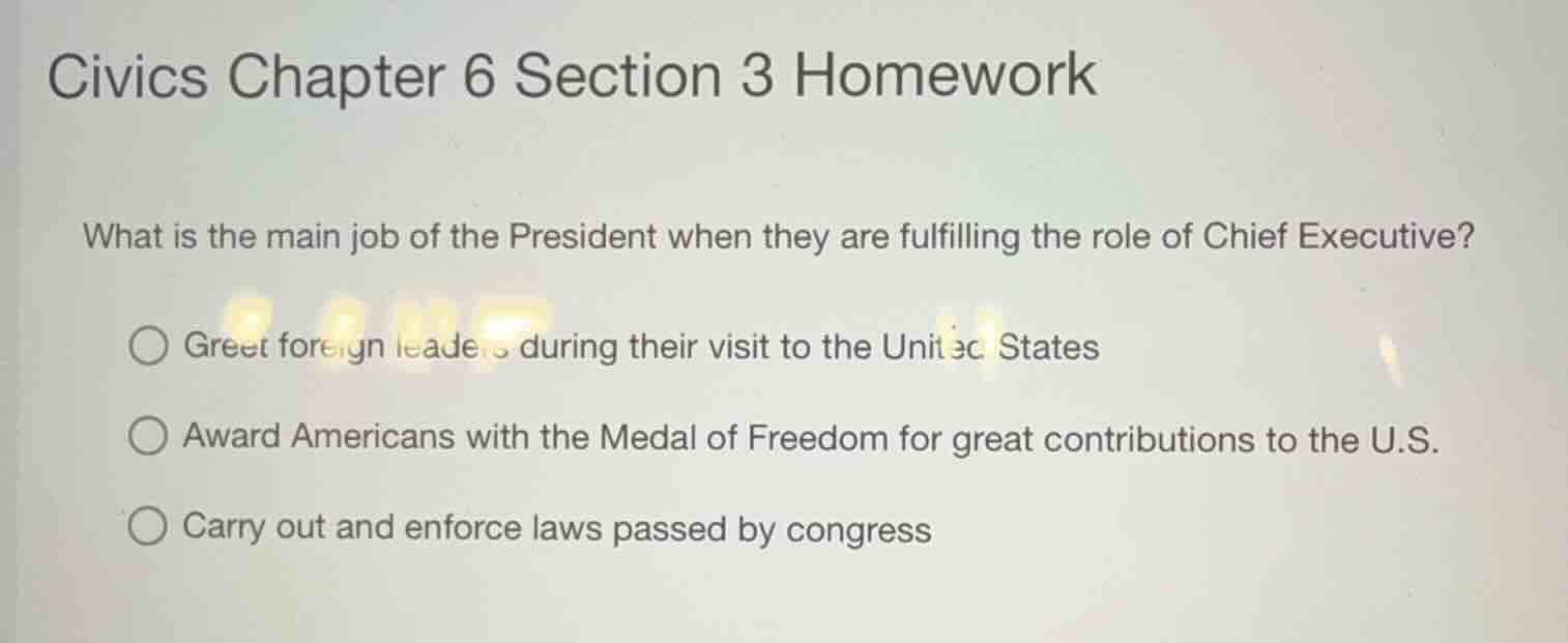 civics chapter 6 section 3 homework what is the main job of the preside…