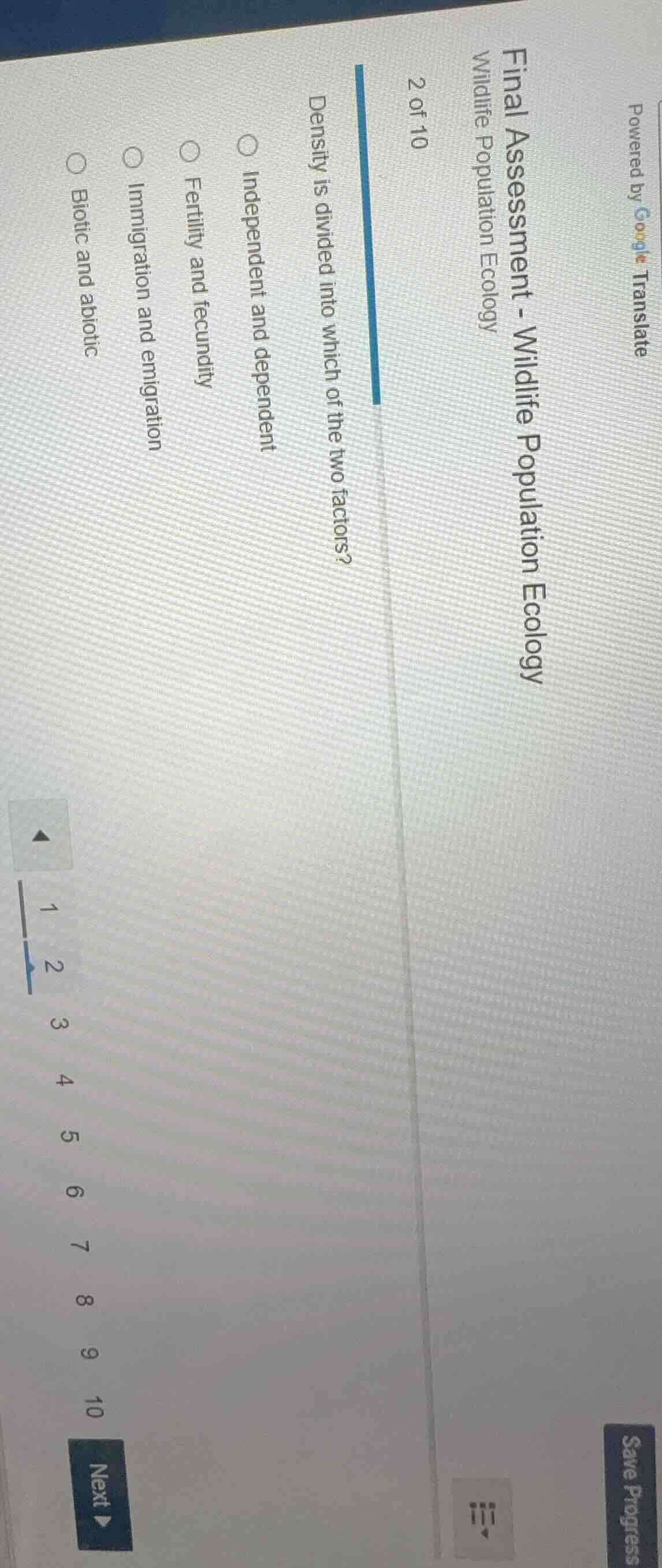 final assessment - wildlife population ecology wildlife population ecol…