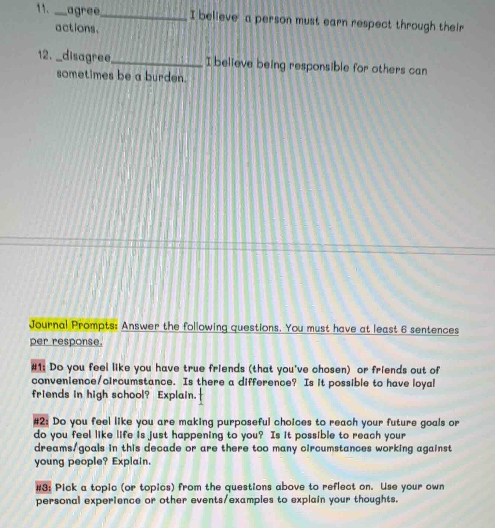 journal prompts: answer the following questions. you must have at least…