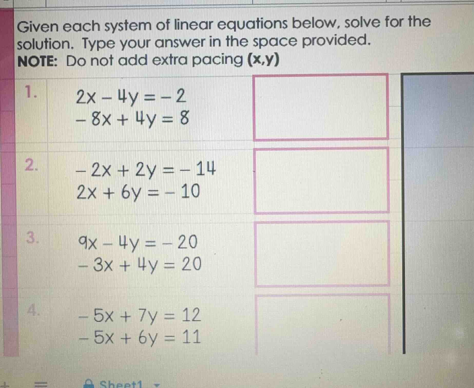 given each system of linear equations below, solve for the solution. ty…