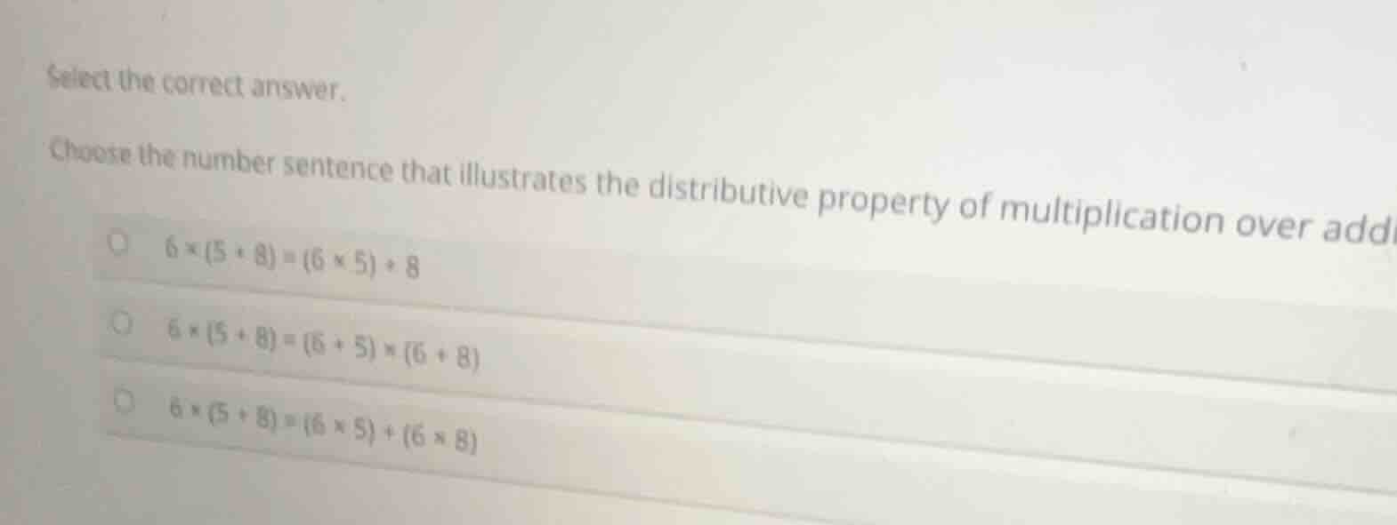 select the correct answer. choose the number sentence that illustrates …