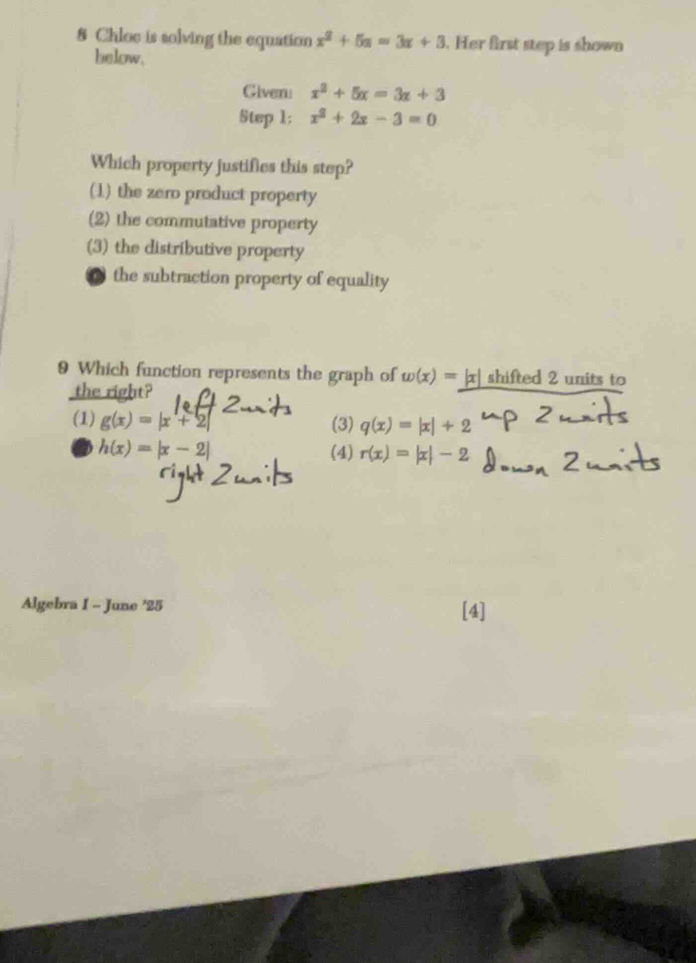8 chloe is solving the equation $x^2 + 5x = 3x + 3$. her first step is …