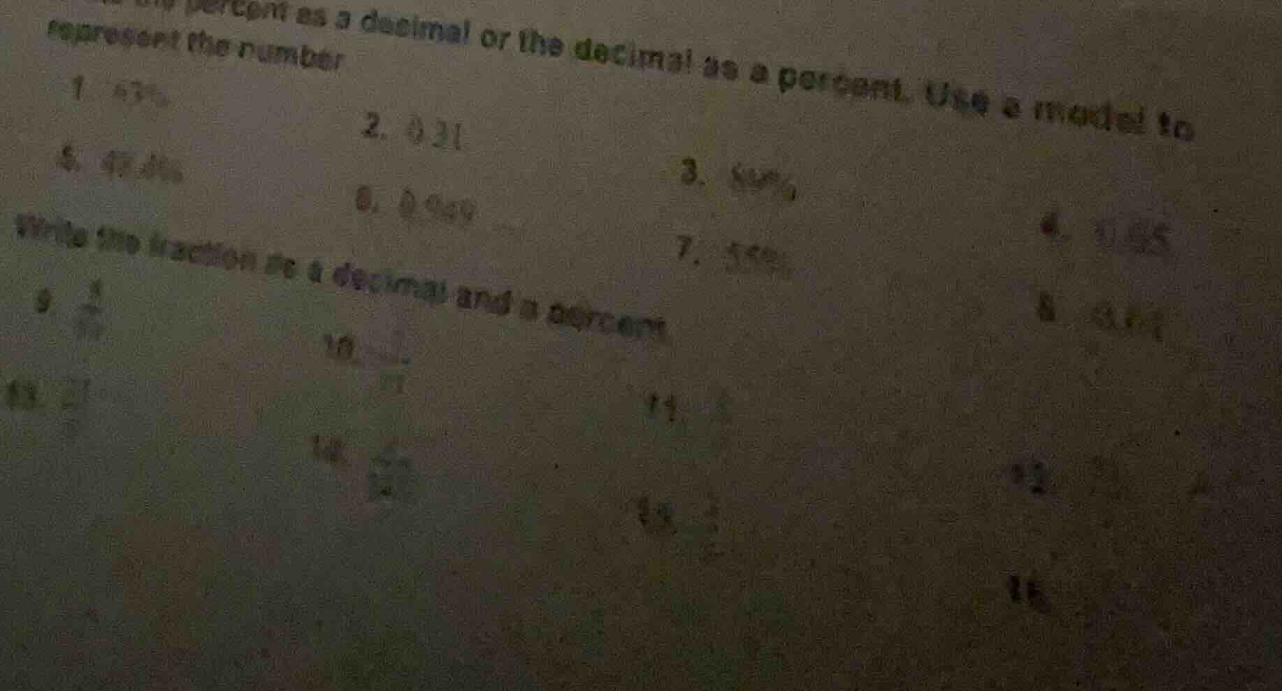 write the percent as a decimal or the decimal as a percent. use a model…