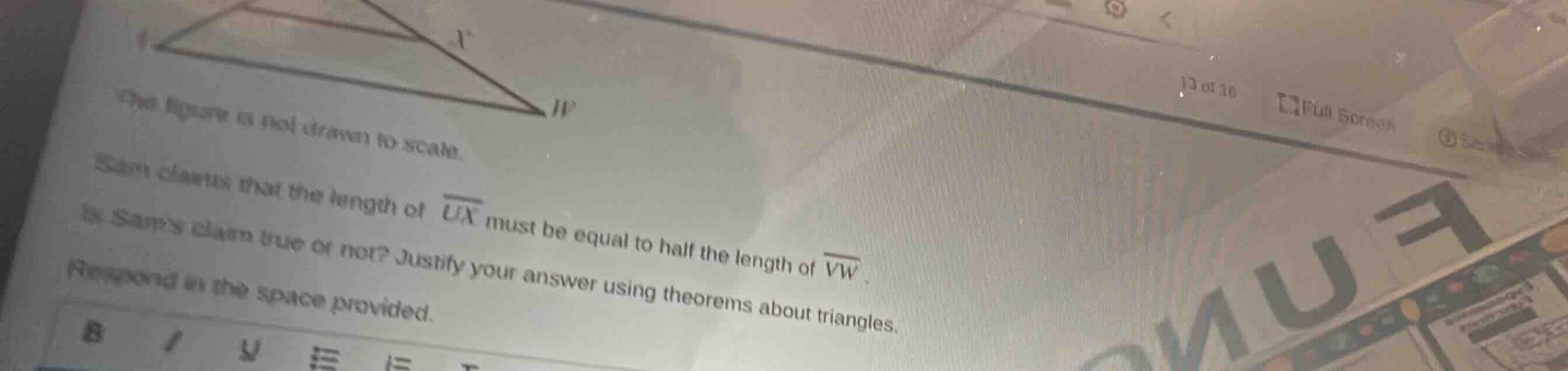 the figure is not drawn to scale. sam claims that the length of (overli…