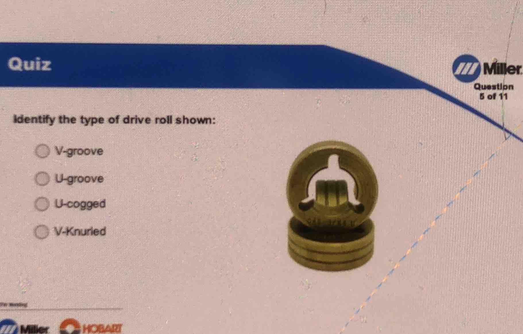 quiz question 5 of 11 identify the type of drive roll shown: ○ v - groo…