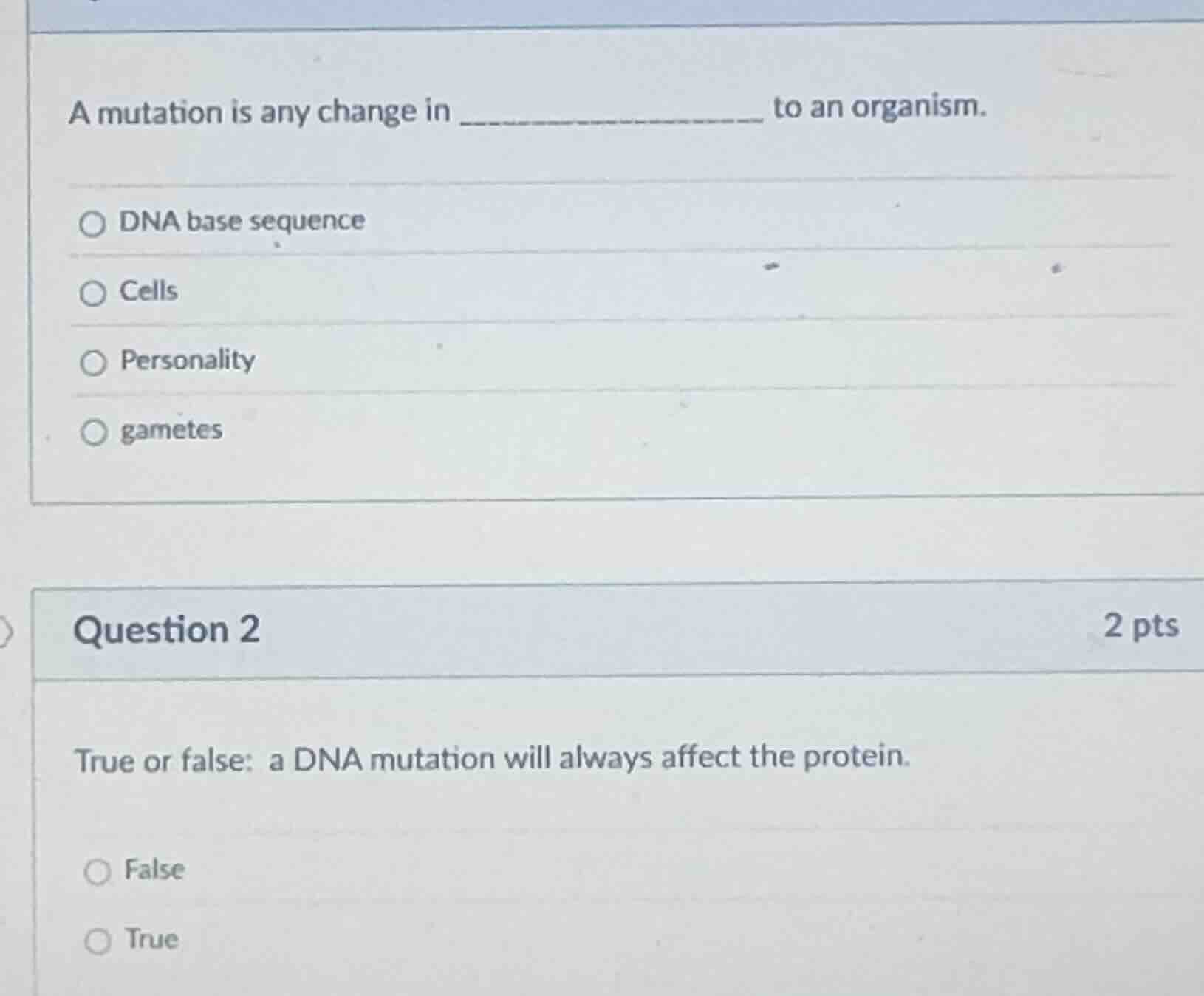 a mutation is any change in ______________ to an organism. - dna base s…