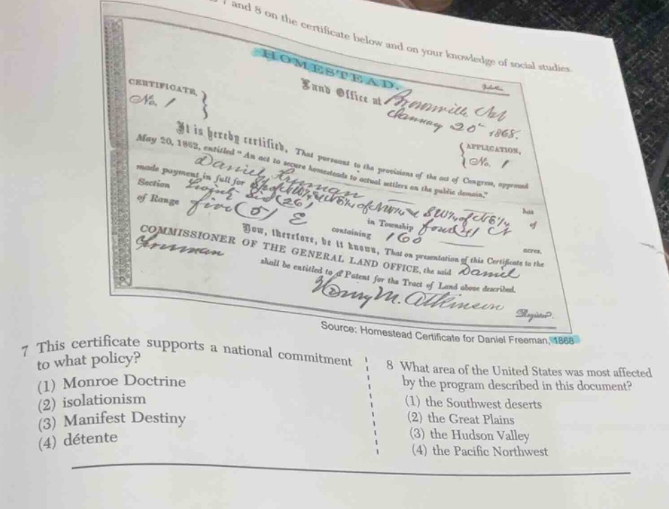 and 8 on the certificate below and on your knowledge of social studies.…