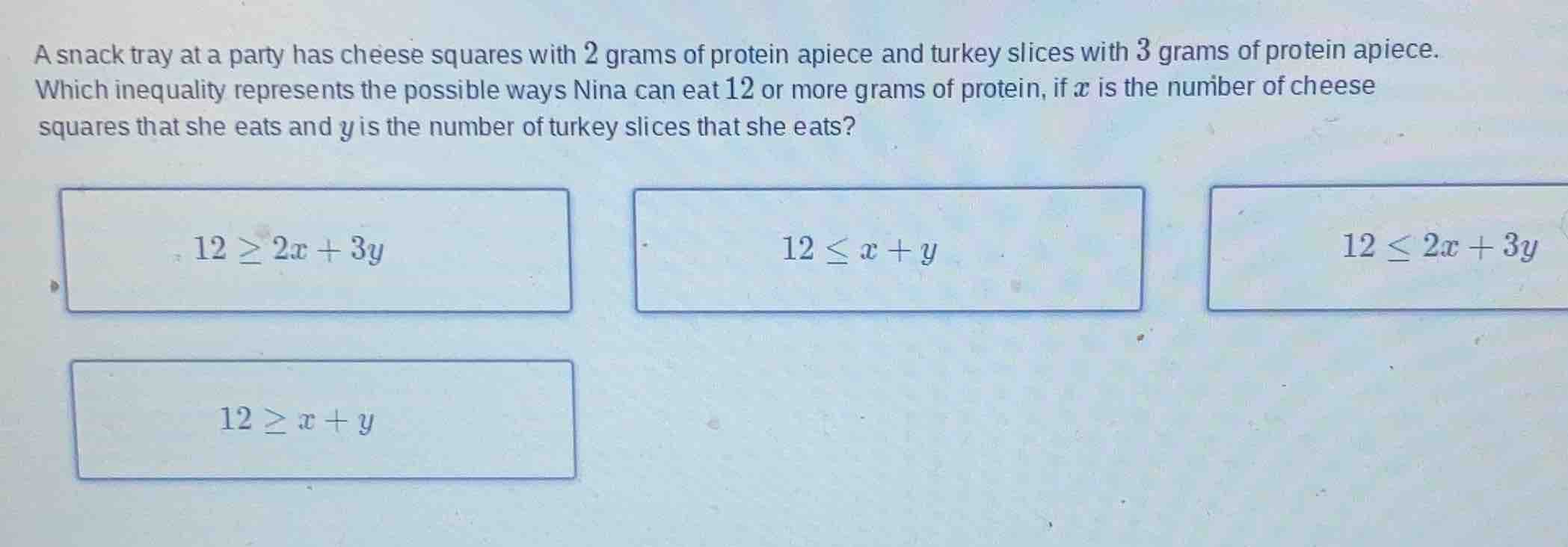 a snack tray at a party has cheese squares with 2 grams of protein apie…