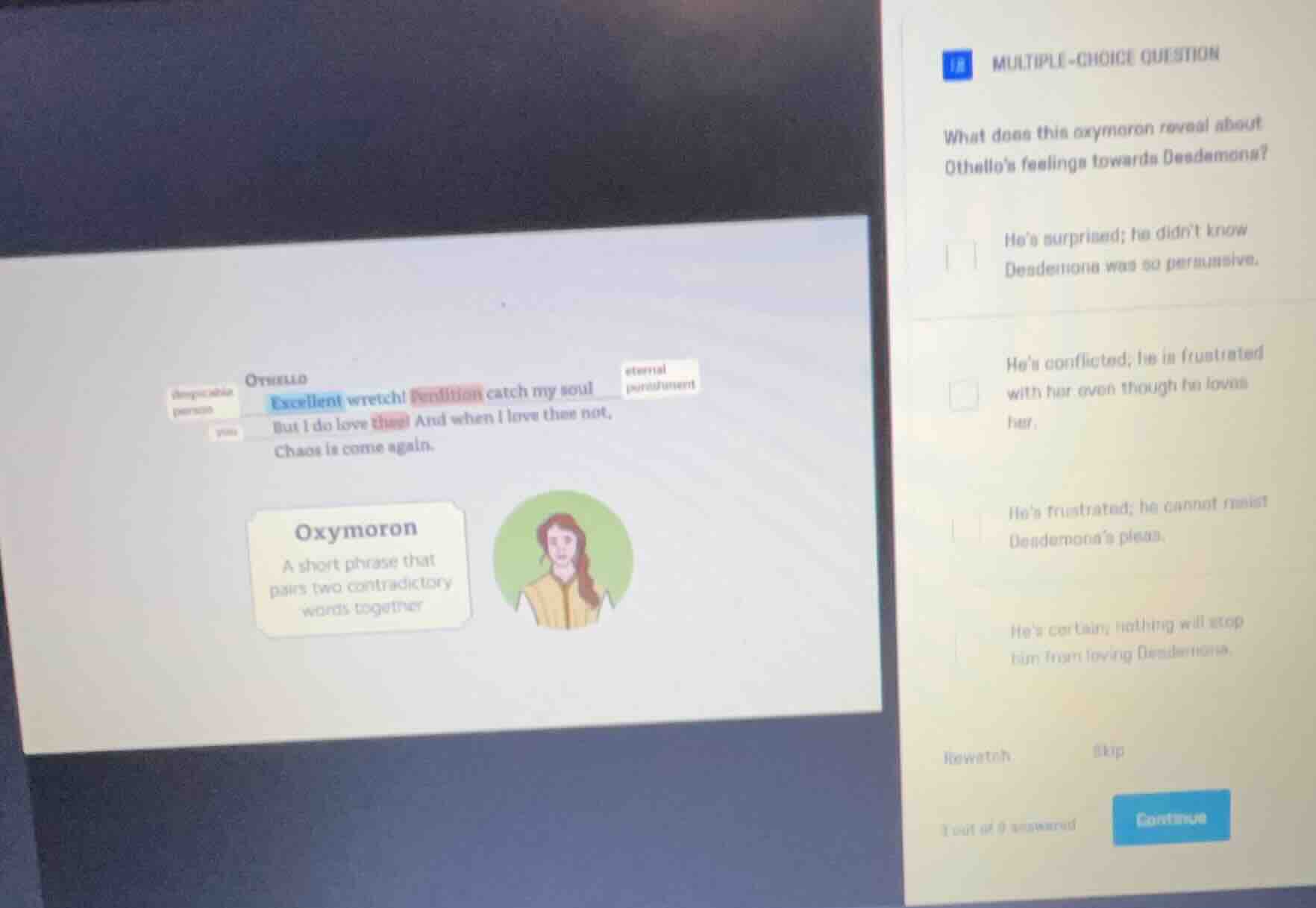multiple-choice question what does this oxymoron reveal about othellos …
