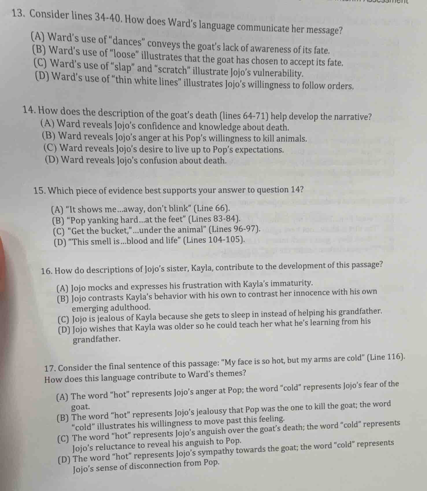 13. consider lines 34-40. how does ward’s language communicate her mess…