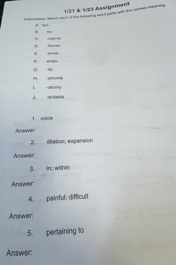 1/21 & 1/23 assignment instructions: match each of the following word p…