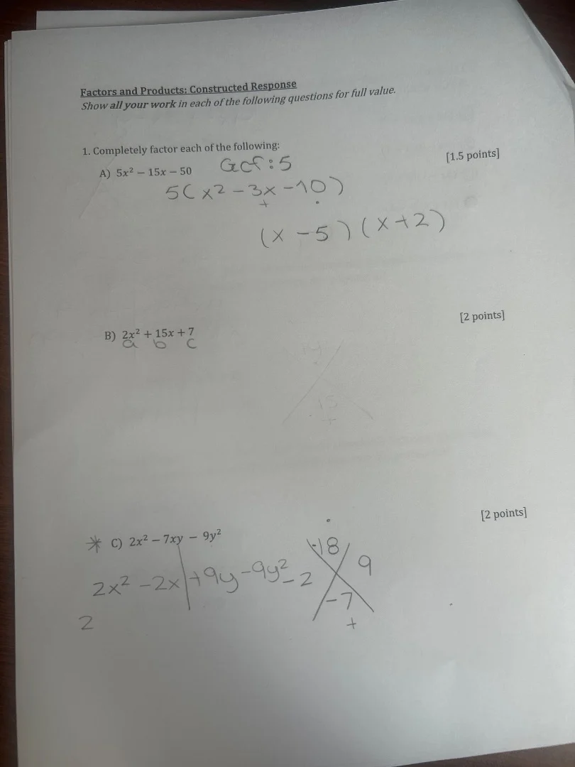 factors and products: constructed response show all your work in each o…