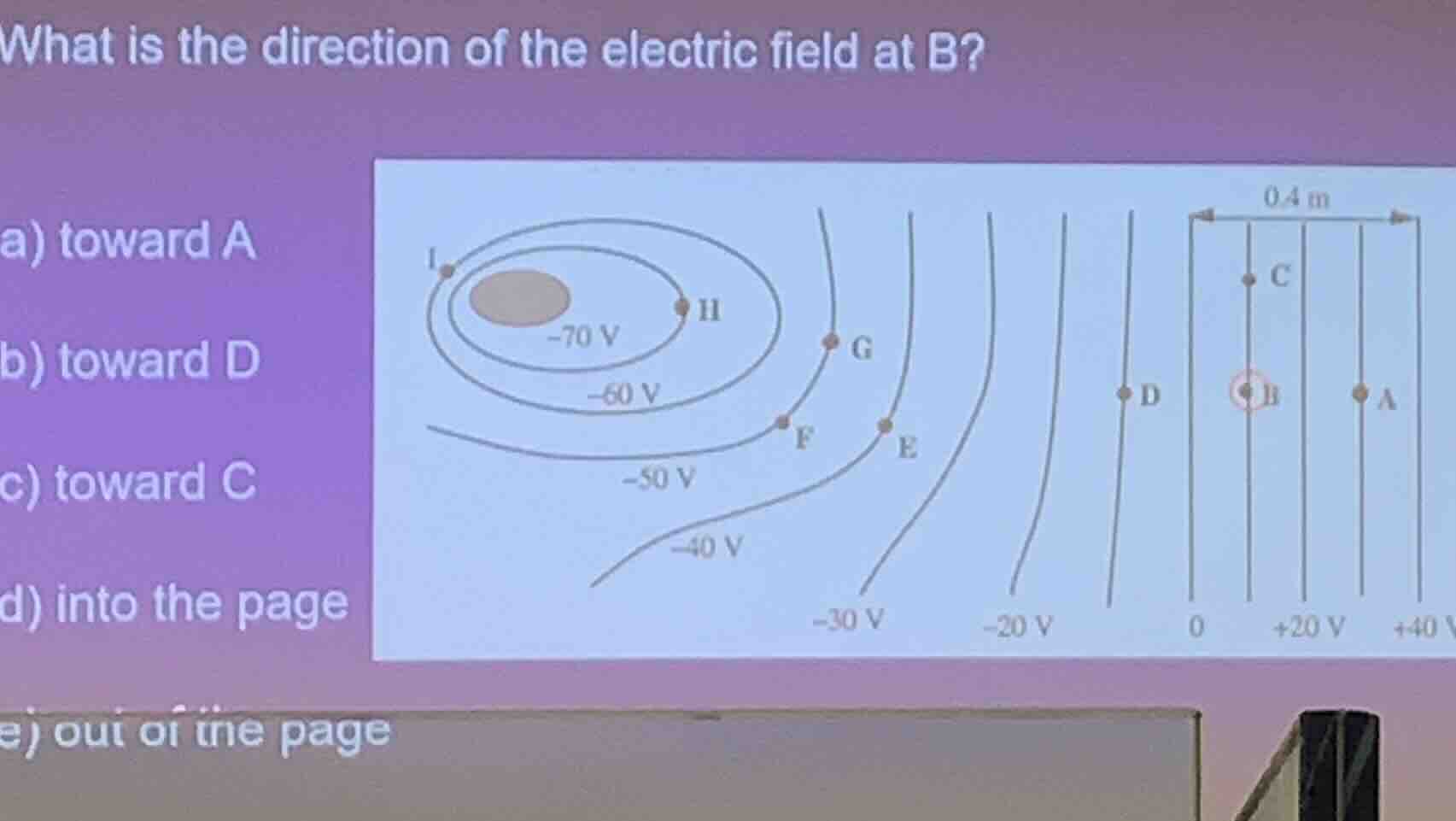 what is the direction of the electric field at b? a) toward a b) toward…