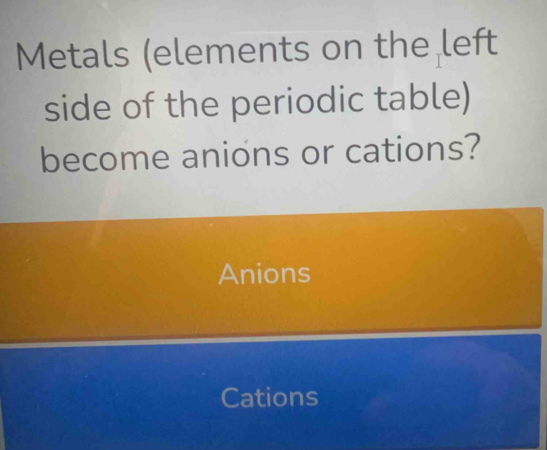 metals (elements on the left side of the periodic table) become anions …
