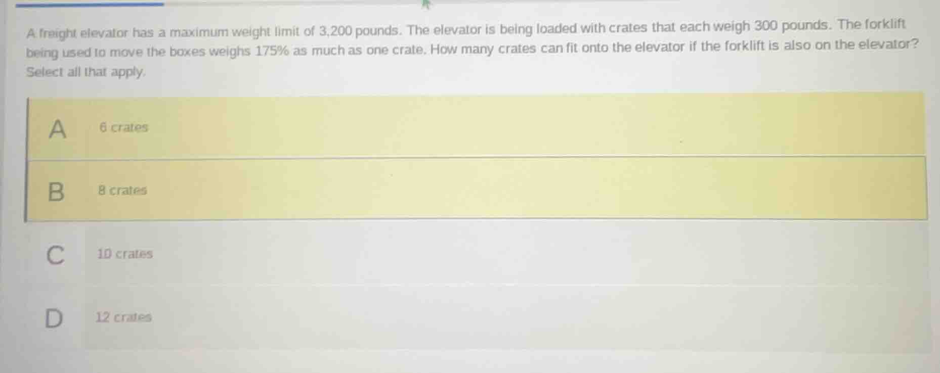 a freight elevator has a maximum weight limit of 3,200 pounds. the elev…