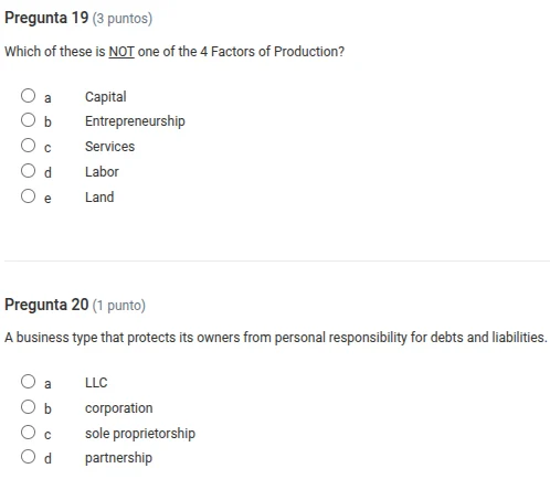 pregunta 19 (3 puntos) which of these is not one of the 4 factors of pr…