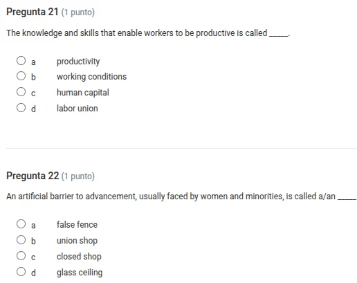 pregunta 21 (1 punto) the knowledge and skills that enable workers to b…