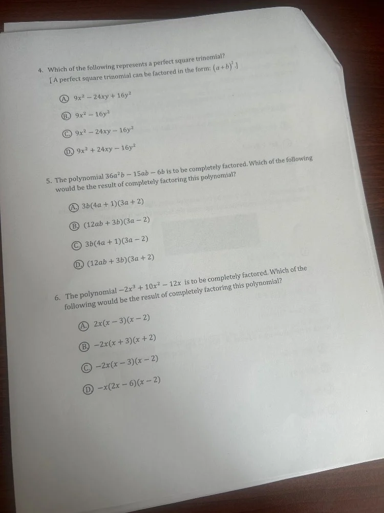 4. which of the following represents a perfect square trinomial? a perf…