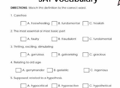 directions: match the definition to the correct word. 1. carefree a. fr…