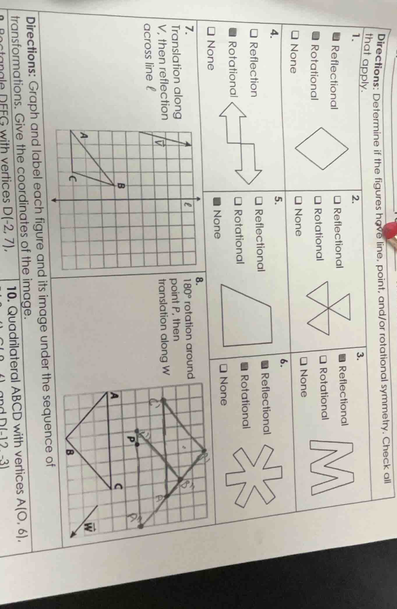 directions: determine if the figures have line, point, and/or rotationa…