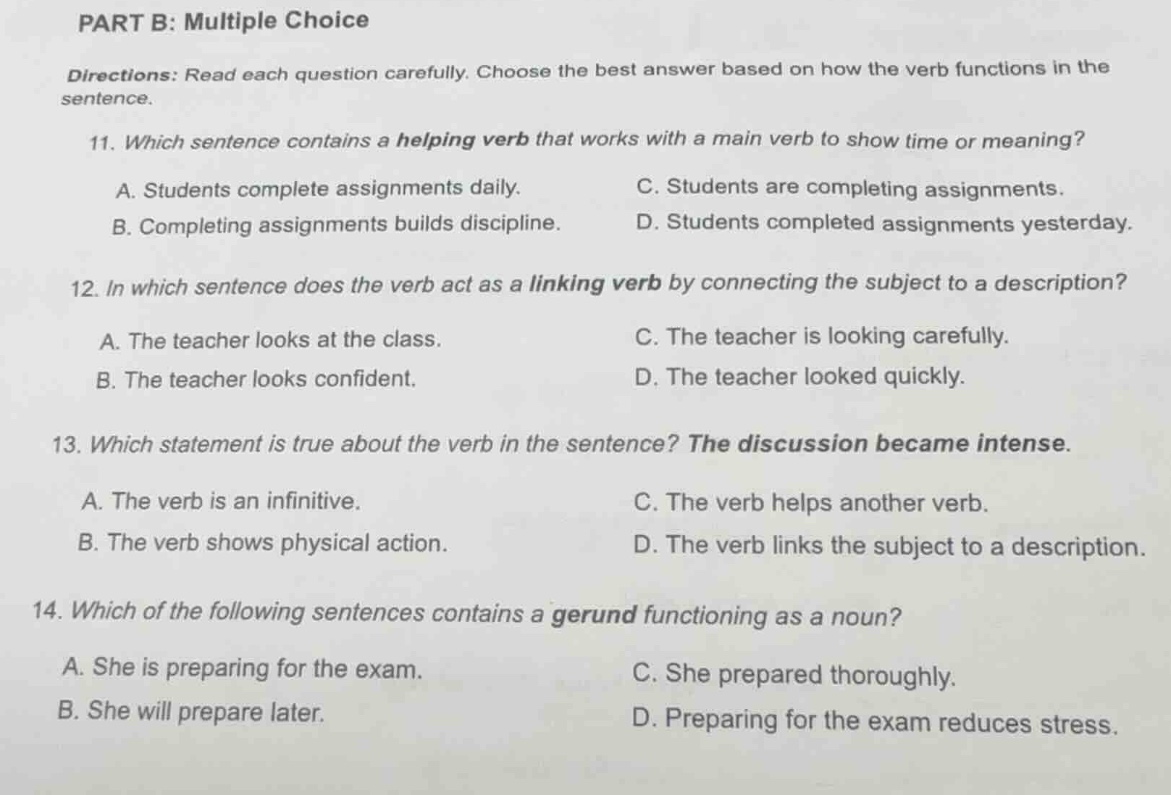 part b: multiple choice directions: read each question carefully. choos…