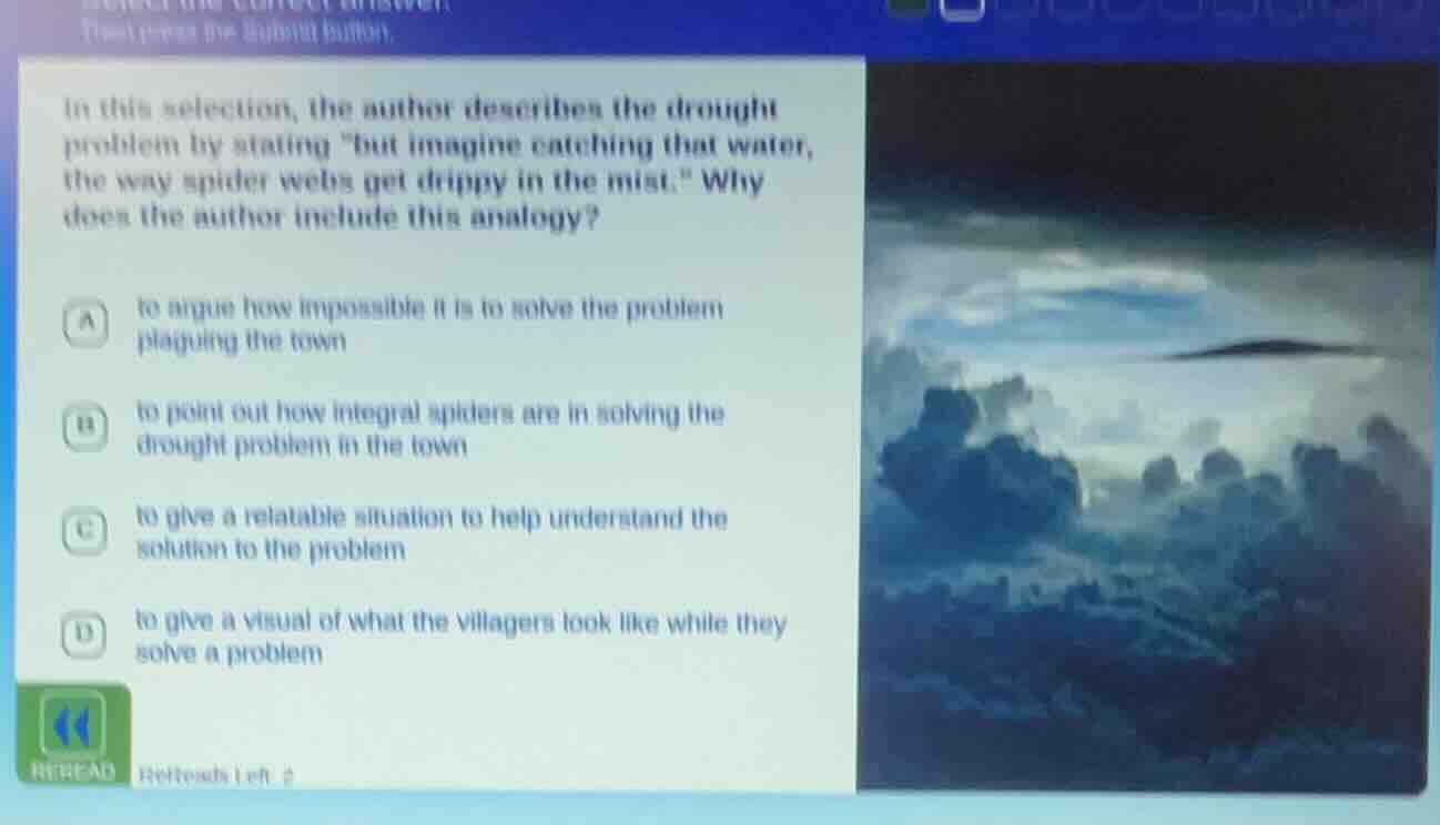 in this selection, the author describes the drought problem by stating …