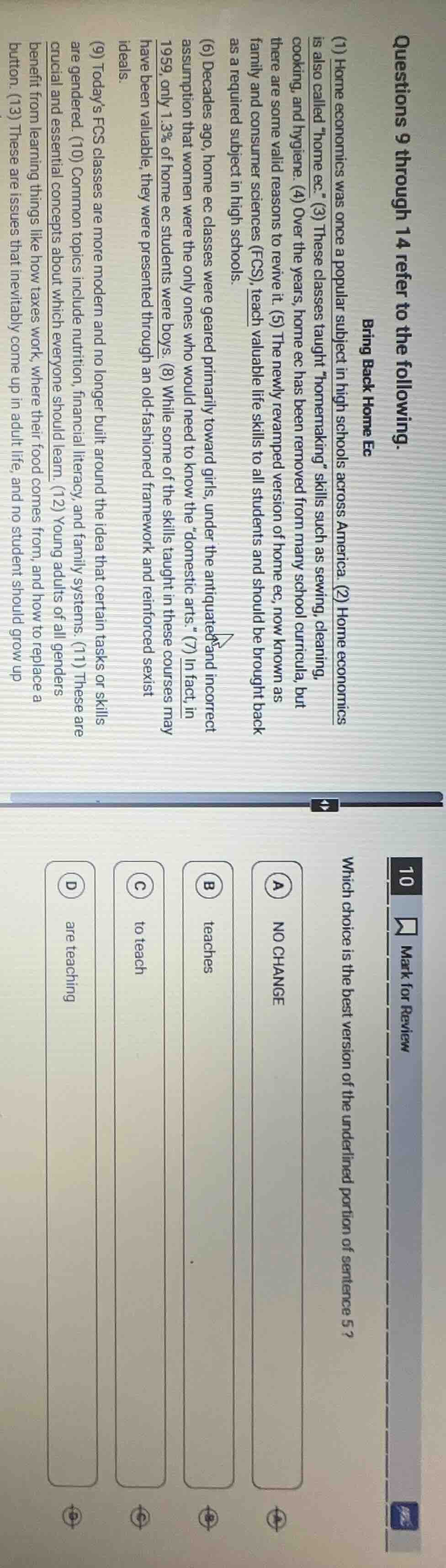questions 9 through 14 refer to the following. bring back home ec (1) h…